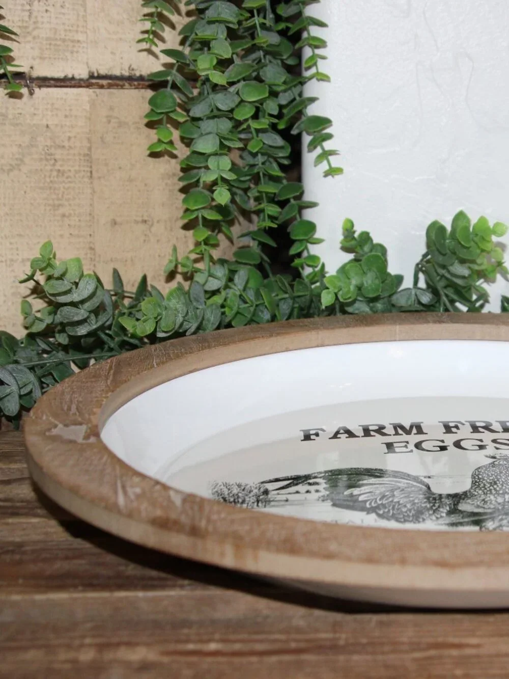 White & Black Farm Fresh Eggs Farmhouse Rooster Chicken Wall Decor Plate